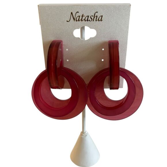 Natasha Jewelry - Natasha Modern Red Acrylic Multiple Hoop Earrings